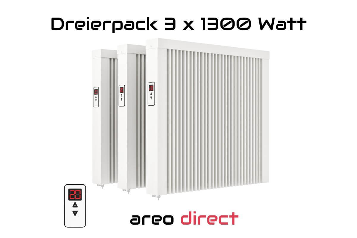 Dreierpack 3 x areo direct 1300 W Flächenspeicherheizung